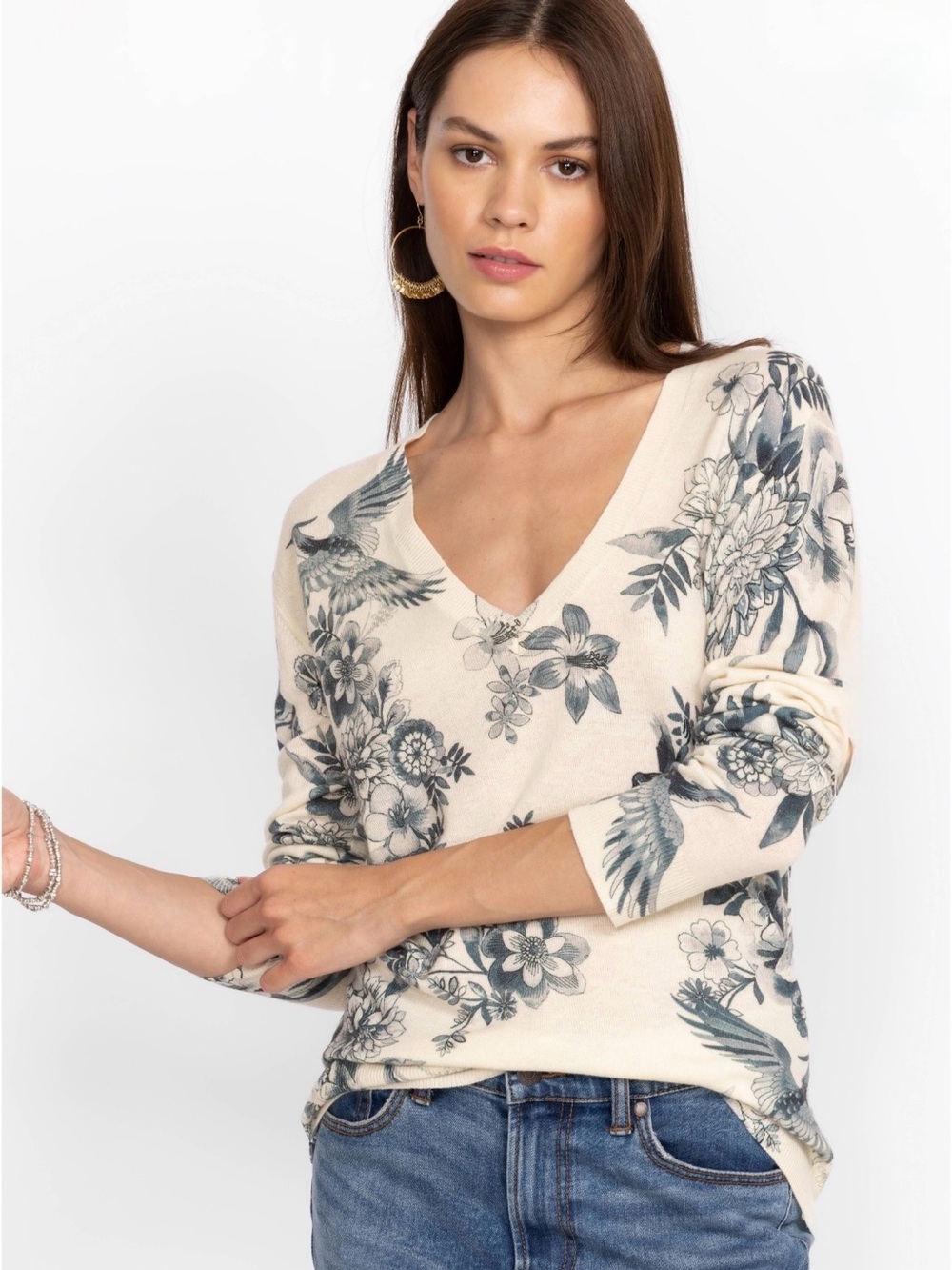 Johnny Was ANAHI PRINTED PULLOVER V-Neck Sweater